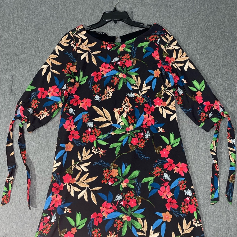 Floral Black Dress with Tie Sleeves